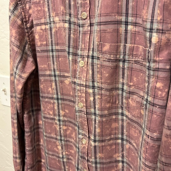 PACSUN  button down distressed shirt. Pinks, grey & black colors. Sz. Medium. - Picture 3 of 8